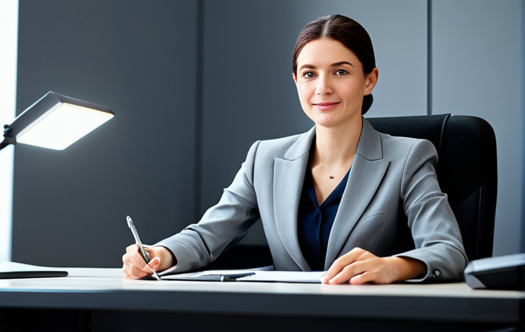 **

A professional businesswoman in a modest business suit, sitting at a desk in a modern office, fully clothed, appropriate attire, safe for work, perfect anatomy, natural proportions, professional photography, high quality.

**