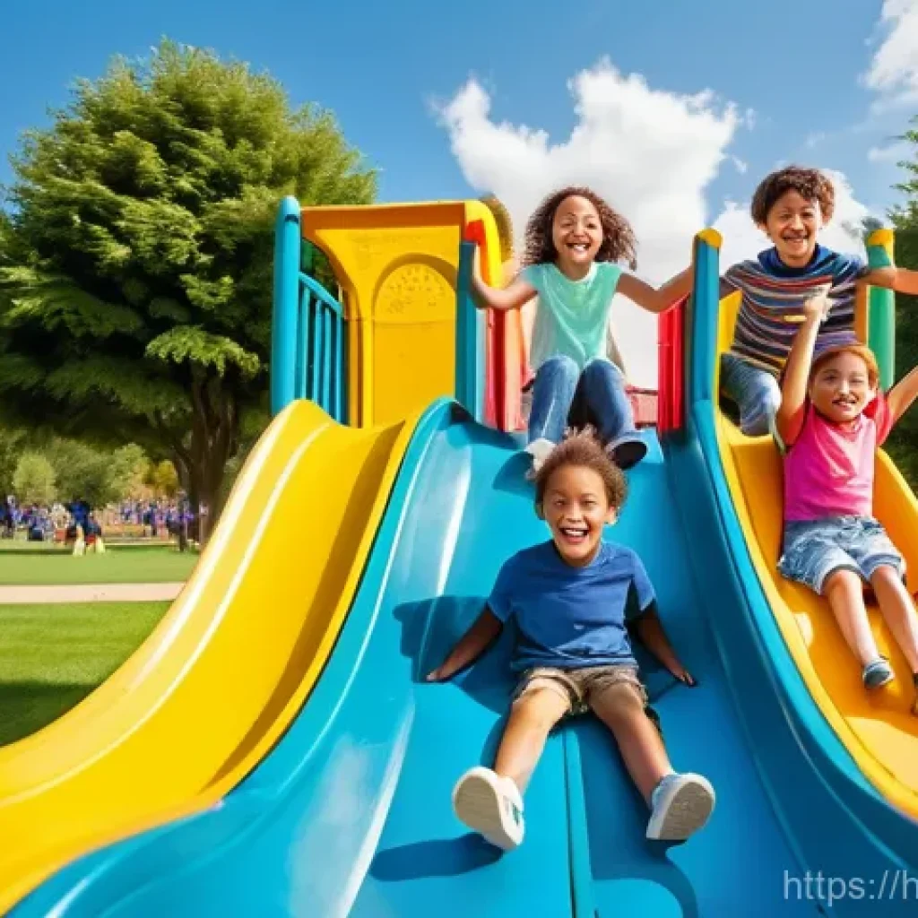 문학상 수상작 분석 - **Vibrant Children's Park Playtime:**
A cheerful, high-angle, wide shot of a diverse group of 6-...